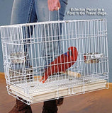 Portable Collapsible Metal Parrot Carrier - Beak-Proof Cage with Stainless Steel Bowls & Wooden Perch