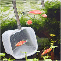 Professional Product Title: 
"Fine Mesh Fish Shrimp Skimming Net with Extendable Stainless Steel Handle for Aquariums, Fish Tanks, Ponds, and Creeks"