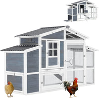 Spacious 81" Wooden Chicken Coop for 6-8 Chickens - Multi-Level Outdoor Hen House with Nesting Boxes 