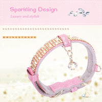 Pink Color Dog & Cat Collar  with Leather Leash, [Bling Rhinestones] 