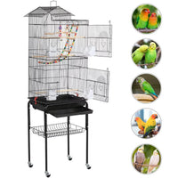 "Large Rolling Bird Cage with Perches - Sleek Black Design"