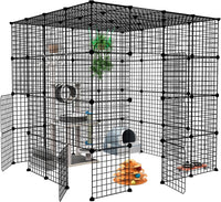 Spacious Indoor Cat Cage Playpen for Multiple Cats - 4-Tier Metal Wire Kennel - 55L x 55W x 55H Inch - Black