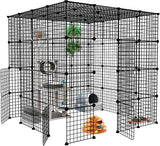 Spacious Indoor Cat Cage Playpen for Multiple Cats - 4-Tier Metal Wire Kennel - 55L x 55W x 55H Inch - Black