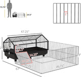 "Multi-functional Rolling Small Animal Habitat with Expandable Run Area – Perfect for Rabbits, Guinea Pigs, and Hedgehogs – Includes Water Bottle, Food Bowl, and Ramps | 46.5”"