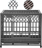 Large Dog Cage: Sturdy Metal Kennel with Three Doors, Four Wheels, 38 Inch Size, Y Shape Design - Silver