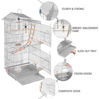 "Stylish 39" Light Gray Metal Parrot Cage – Perfect Home for Small Birds!"