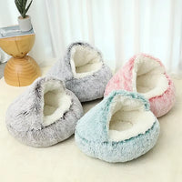 Cozy 2-in-1 Winter Plush Cat & Small Dog Bed & Sleep Bag 