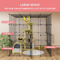 Spacious Indoor Cat Cage Playpen for Multiple Cats - 4-Tier Metal Wire Kennel - 55L x 55W x 55H Inch - Black