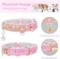 Pink Color Dog & Cat Collar  with Leather Leash, [Bling Rhinestones] 