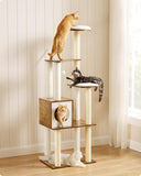 Woody wonders 65-Inch Modern Cat Tower - Multi-Level Indoor Cat Condo with 5 Scratching Posts.