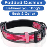 Camo Pink Dog Collar with Reflective and Padded Features for Medium to Large Dogs