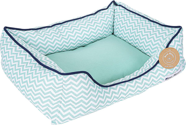 "Jonathan Adler Teal Chevron Cuddler Small Dog Bed - Washable and Stylish!"