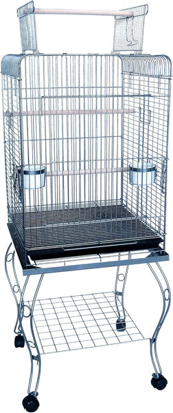 "Vintage Silver Open Top Parrot Cage with Stand - 20-Inch"