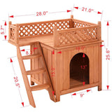 Costway Raised Wooden Dog House with Balcony        