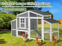 Spacious 81" Wooden Chicken Coop for 6-8 Chickens - Multi-Level Outdoor Hen House with Nesting Boxes 