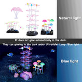 4 Pack Glow Aquarium Decorations Coral Reef Glowing Mushroom Anemone Simulation Glow Plant Glowing Effect Silicone for Fish Tank Decorations