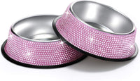 "Sparkling Pink Rhinestone Pet Bowls - Set of 2"