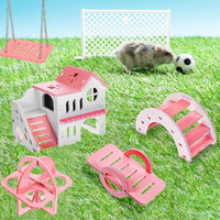 "Rainbow Hamster Playground - 5-Piece Set for Small Animals (Pink)"