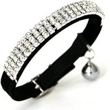 Adjustable Soft Velvet Cat Collar with Bling Diamante, Bells, and 2 Pcs in Black and Pink