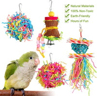 "Set of 4 Small Parrot Chewing and Foraging Toys for Bird Cage - Ideal for Parakeets, Parrotlets, Lovebirds, and Cockatiels"