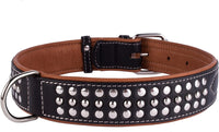 Leather Studded Dog Collar with Soft Padding for Small, Medium, and Large Dogs - Brown (Neck Fit 23" - 26")