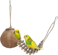 Cozy Natural Coconut Bird Hideaway House with Ladder 