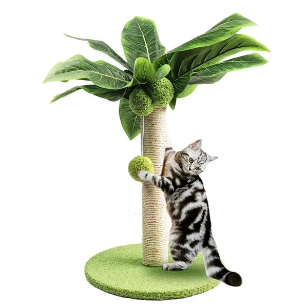 "Green Leaves Cat Scratching Post with Sisal Rope - Indoor Cat Tree for Kittens"