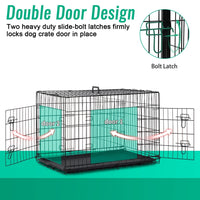 "Large Metal Folding Dog Crate Cage for Big Dogs - Double Door Design"