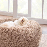 Cozy Camel Calming Cat Bed,  Plush Faux Fur and Anti-Slip Round Design for Indoor 