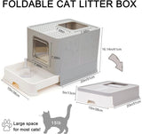 Professional Product Title: 
"Large Foldable Cat Litter Box with Lid and Top Entry, Anti-Splashing Design, Includes Cat Litter Scoop and Drawer for Easy Cleaning - Gray"