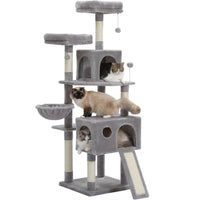 "Multi-Level Cat Tree Scratching Tower with Condo, Hammock, and Interactive Toy Ball"