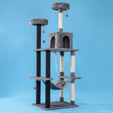 "Multi-Level Cat Tree Scratching Tower with Condo, Hammock, and Interactive Toy Ball"