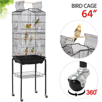 64" Large Rolling Metal Bird Cage with Open Top, Black