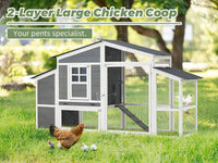 Spacious 81" Wooden Chicken Coop for 6-8 Chickens - Multi-Level Outdoor Hen House with Nesting Boxes 