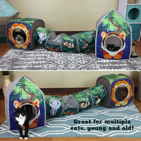 Jungle Cat Cube Combo: Ultimate Collapsible Cat Bed, Tunnel & Toy Set