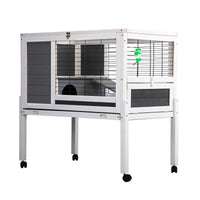 36-Inch Wooden Rabbit, Chicken and Guinea Pig Hutch with Wire Floor, Wheels, and Leak-Proof Tray for Indoor Use 