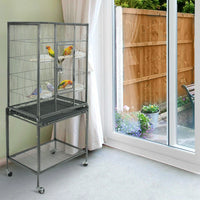 Large 53" Rolling Bird Cage with Stand - Ideal Lovebird House in Stylish Black Finish