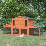 Spacious 89" Wooden Rabbit, Guinea Pig, and Chicken Hutch House.     Weatherproof Roof, Removable Tray, and Ramps for Indoor/Outdoor Use