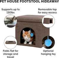 "Cozy Collapsible Cat House & Footstool with Plush Toy - Coconut Brown, Small"