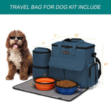 Pet Travel Bundle: Airline Approved Dog and Cat Tote with Food Storage, Bowls, and Feeding Mat - Blue