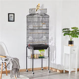 64" Large Rolling Metal Bird Cage with Open Top, Black