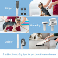  Dog & Cat Grooming with Vacuum with 5 Professional Grooming, Powerful Suction Tools   