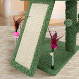 Green Desert Cactus Cat Tree with Condo, Scratch Post, Hammock, and Hanging Ball