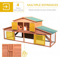 Spacious 89" Wooden Rabbit, Guinea Pig, and Chicken Hutch House.     Weatherproof Roof, Removable Tray, and Ramps for Indoor/Outdoor Use