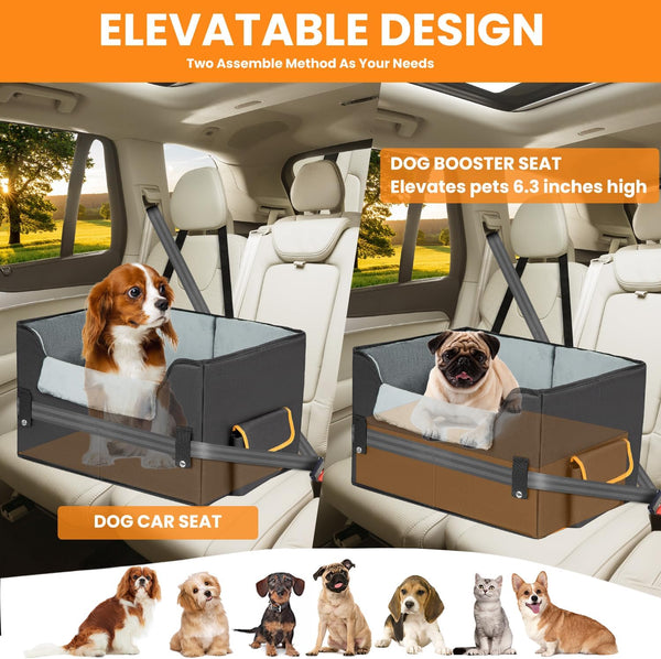 Elevated Dog Car Seat for Small Dogs - Adjustable Booster Dog with comfortable Travel Bed  