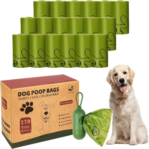 Professional title: "270-Count Dog Waste Bags with Dispenser - Leak-Proof, Extra Thick, Strong for Dogs and Cats - Ideal for Outdoor Puppy Walking"