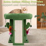 Green Desert Cactus Cat Tree with Condo, Scratch Post, Hammock, and Hanging Ball