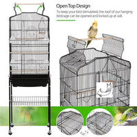 64" Large Rolling Metal Bird Cage with Open Top, Black