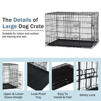 Premium 42 Inch Foldable Dog Crate – Spacious Double-Door Metal Wire Kennel with Handle & Removable Plastic Tray for Large & Medium Dogs – Ideal for Home & Outdoor Use 