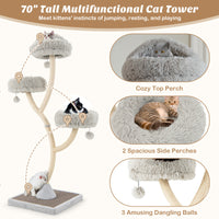 Deluxe 70-Inch Cat Tree Tower - 4 Levels of Fun with 3 Perches and Interactive Dangling Balls